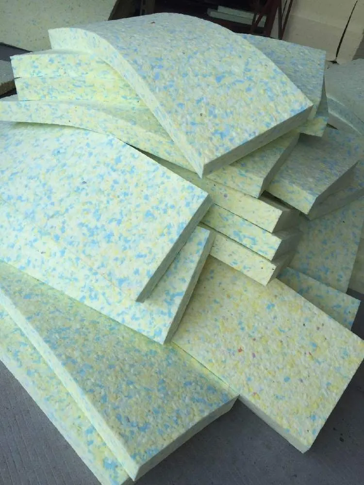Stacked rebonded PU foam blocks made from recycled foam chips