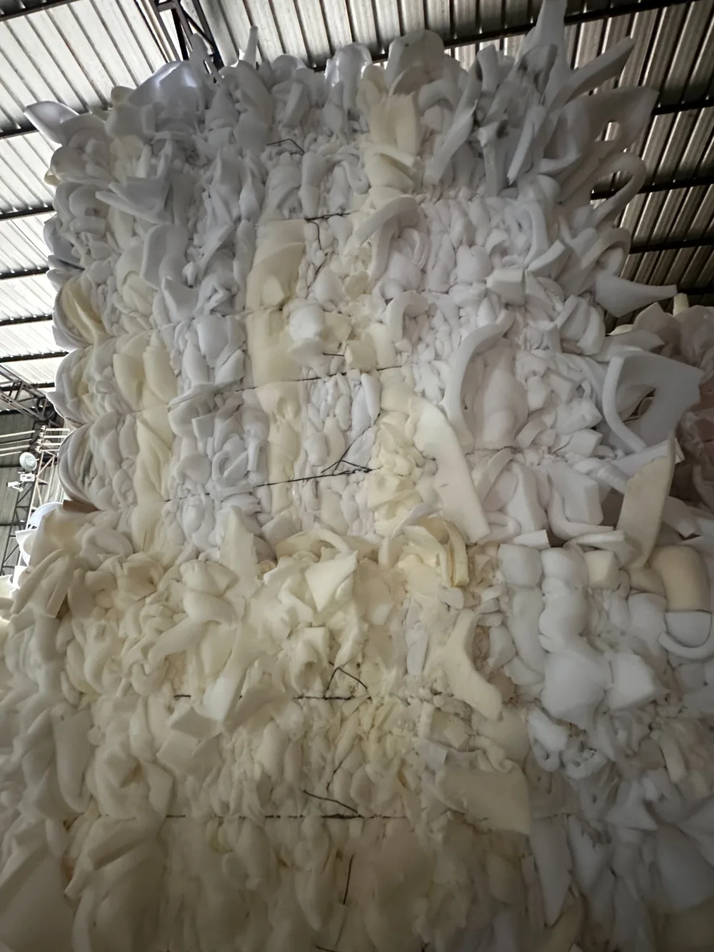 White PU foam scrap without skin piled for baling